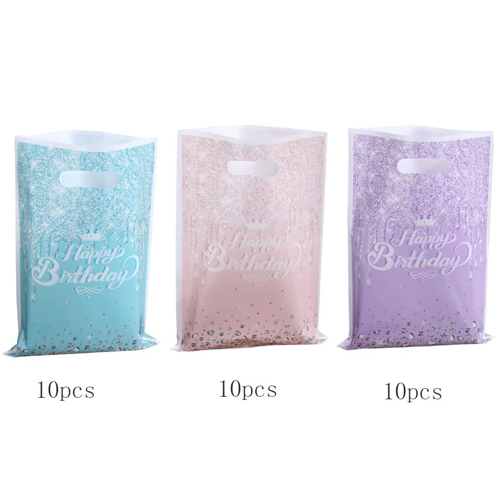 30 Packs Cute Party Gift Bags 10pcs Teal，10pcs pink，10pcs Purple Silver Masonry candy bags birthday party supplies children's candy bags children's party supplies Happy Birthday theme party supplies