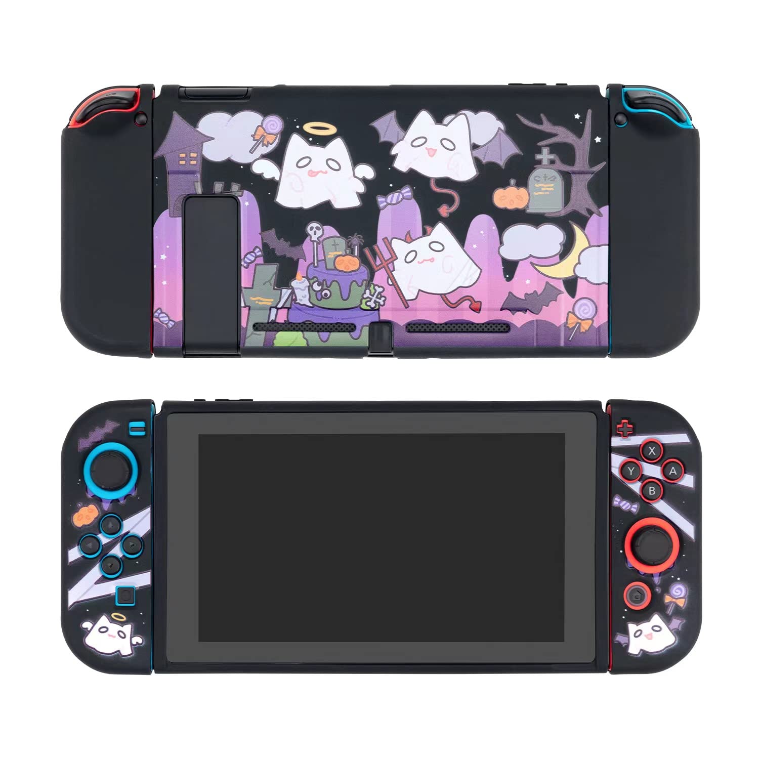 Eamily Cute Ghost Case Compatible with Nintendo Switch, Dockable Case Cover, Ergonomic Soft TPU Grip Case for Joycon, Sparkle Skin Set