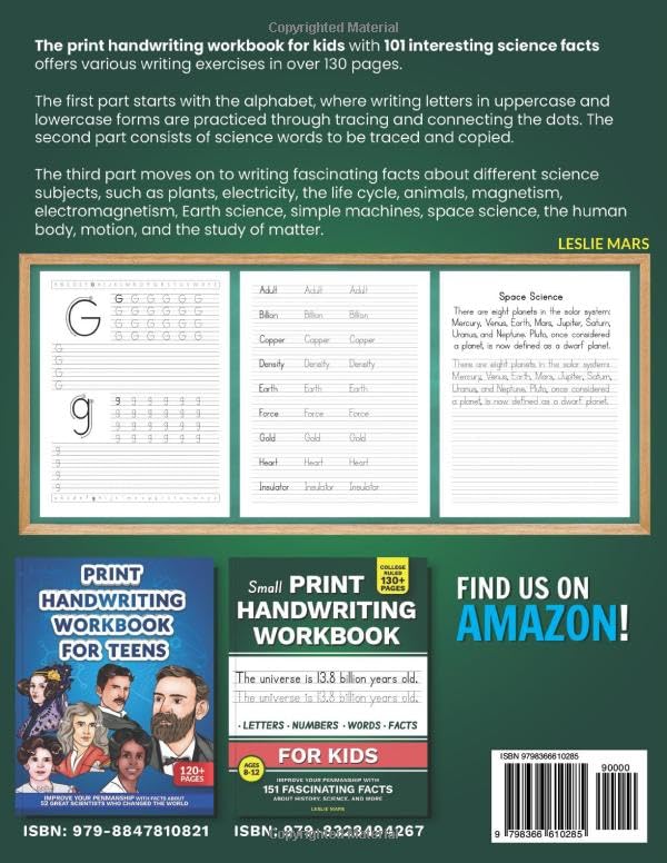 The Print Handwriting Workbook for Kids: Improve your Penmanship with 101 Interesting Science Facts