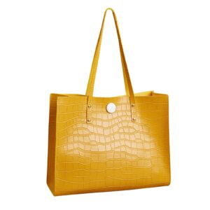 ruive fashion women artificial leather solid color stone pattern phone bag shoulder bag hand bag tote bag (yellow, one size)