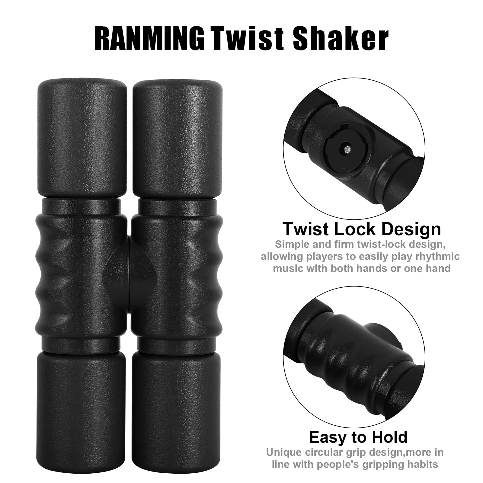 RANMING Twist Shaker ABS Double Row Shakers Percussion Instruments Medium Volumelatin Percussion Instruments for Accompaniment,Studio,Band,Drummers(Black)