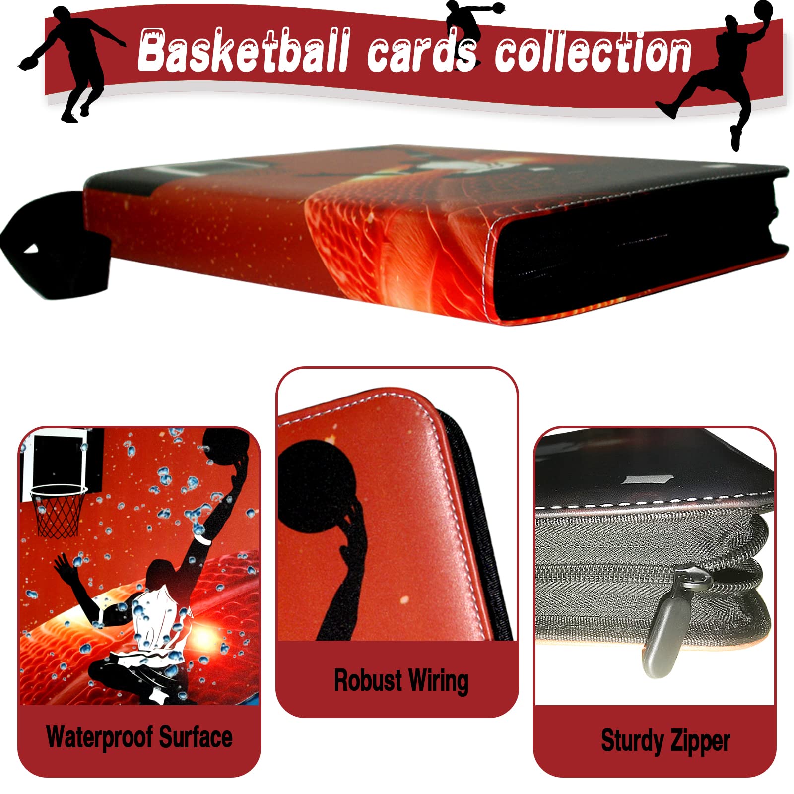 Basketball Card Binder, Trading Card Binder 9 Pocket with 50 Removable Sleeves Fits 900 Sport Cards, 3 Ring Card Holder Binder with Zipper, Collector Storage Album