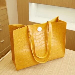 RUIVE Fashion Women Artificial Leather Solid Color Stone Pattern Phone Bag Shoulder Bag Hand Bag Tote Bag (Yellow, One Size)