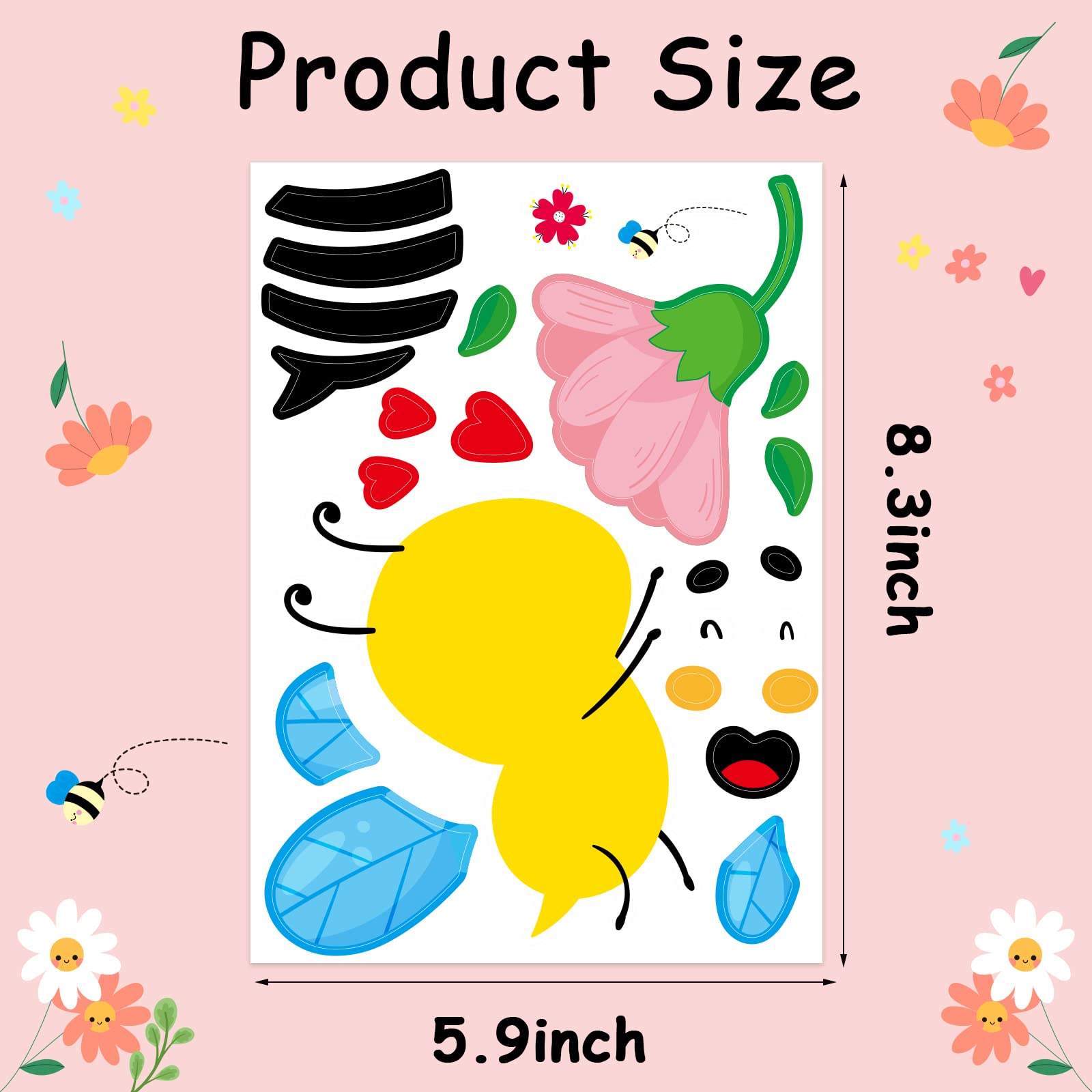 Make Your Own Honey Bee Stickers 36 Pack Spring Summer Make A Face DIY Stickers for Kids Bee Mine Bumble Bees Party Favors Gifts Creativity Crafts Fairy for Baby Shower Birthday School Rewards