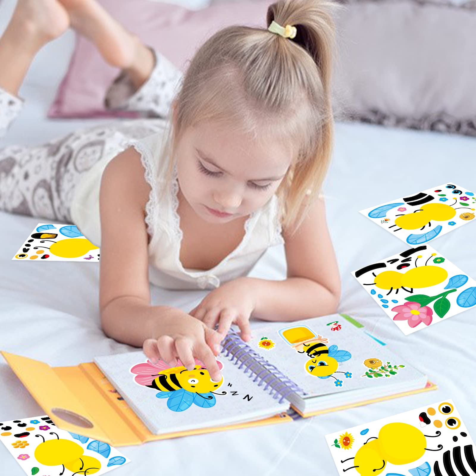 Make Your Own Honey Bee Stickers 36 Pack Spring Summer Make A Face DIY Stickers for Kids Bee Mine Bumble Bees Party Favors Gifts Creativity Crafts Fairy for Baby Shower Birthday School Rewards