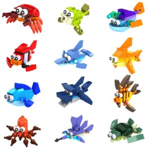 WinGift 12 In 1 Pre Filled Sea Creatures Building Block Set-12 Pcs Mini Building Blocks Toys, STEM Building Blocks Toys, Classroom Prize Toys, Party Favor for Kids,Birthday,Goodie Bags,Carnival Prizes