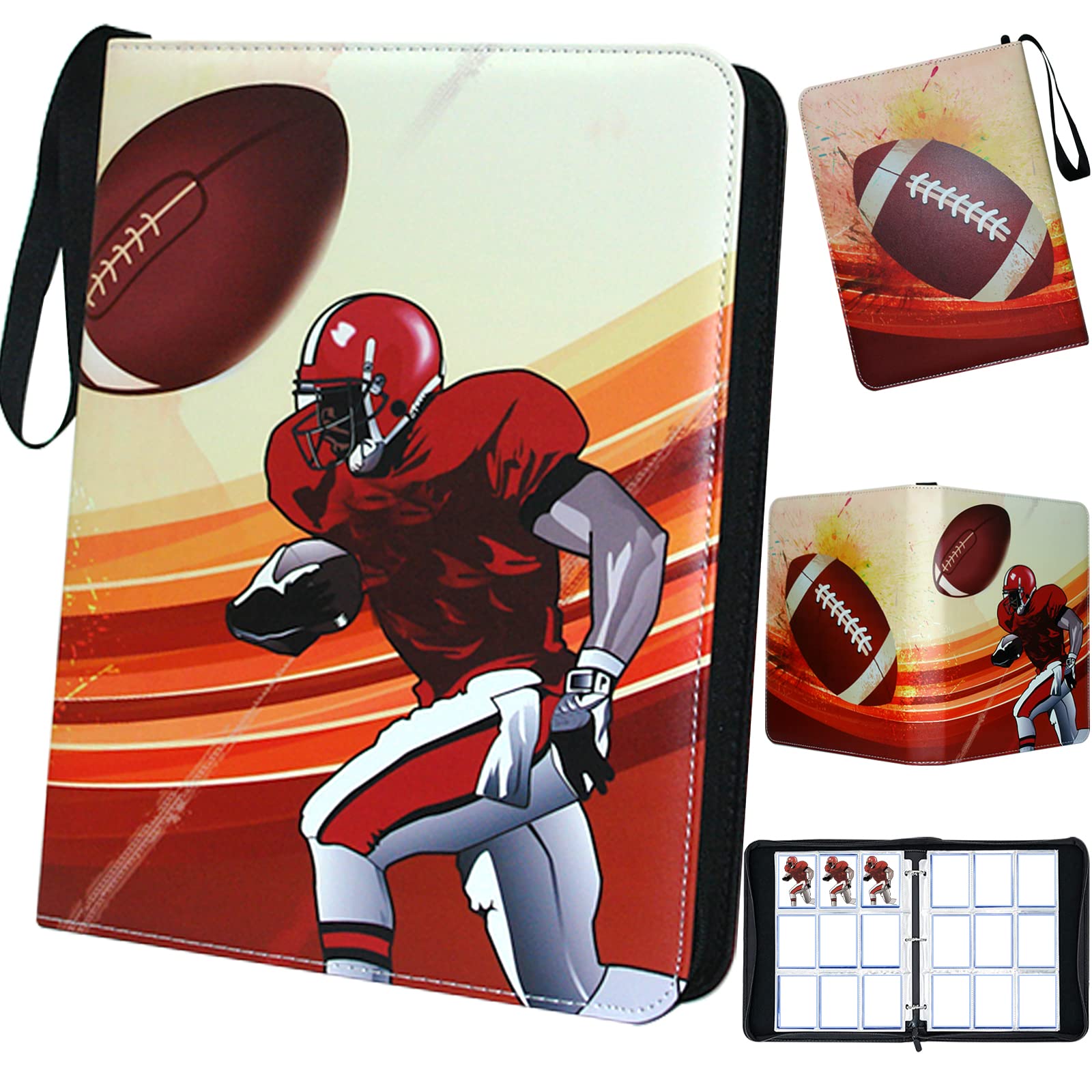 Football Cards Binder 900 Pockets, Trading Cards Holder Card Collectors Album,Trading Card Binder 9 Pocket with 50 Removable Sleeves for Football Card and Sports Card