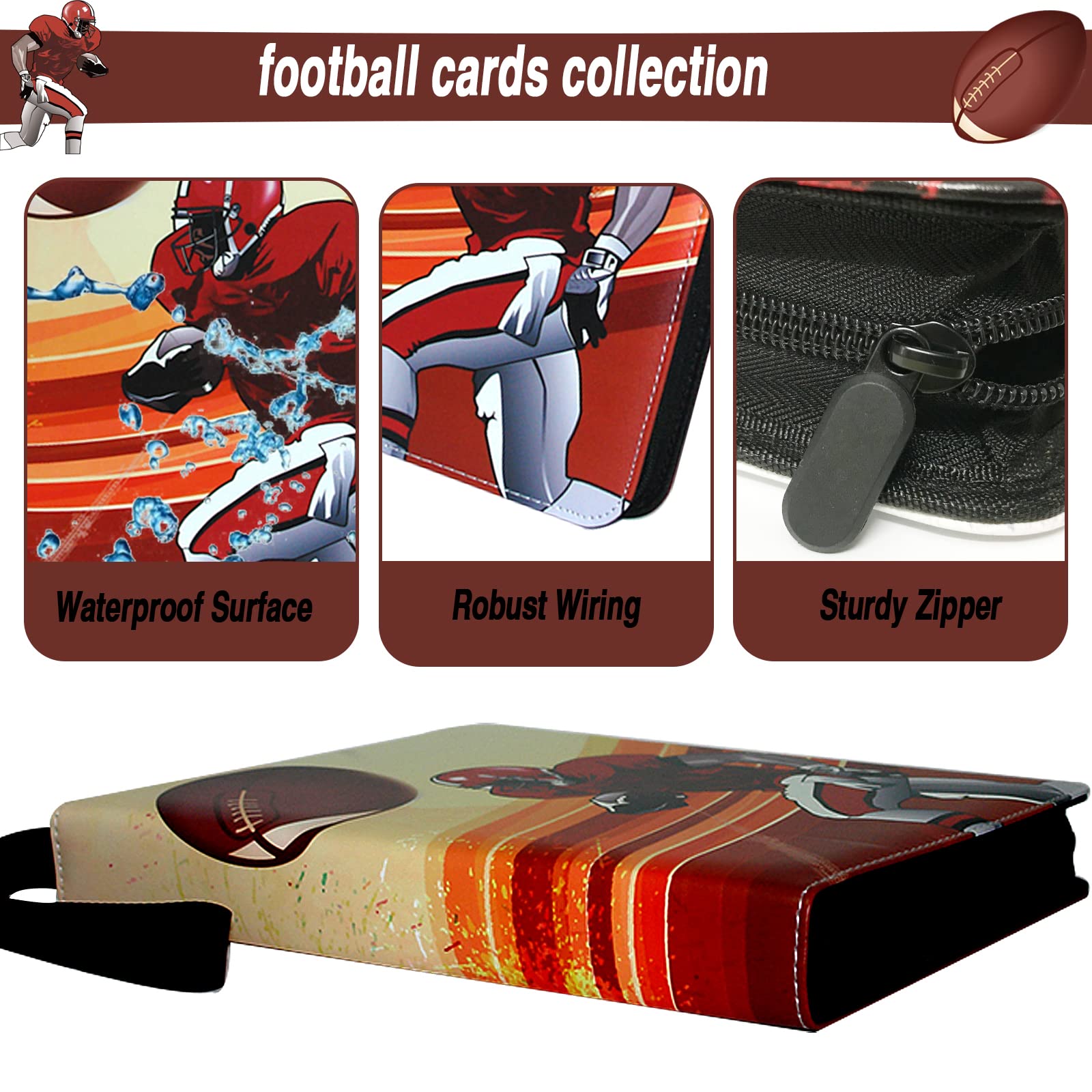 Football Cards Binder 900 Pockets, Trading Cards Holder Card Collectors Album,Trading Card Binder 9 Pocket with 50 Removable Sleeves for Football Card and Sports Card