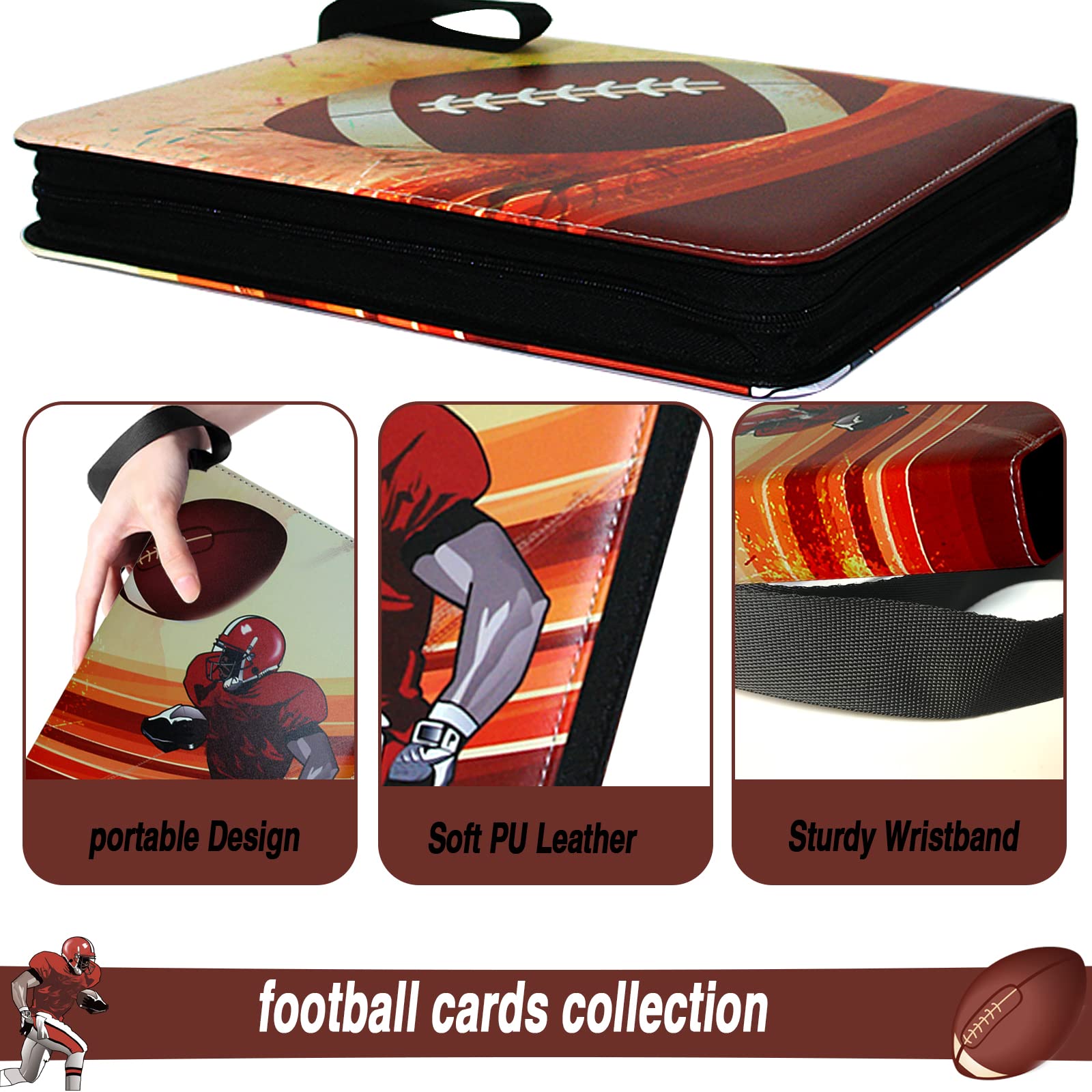 Football Cards Binder 900 Pockets, Trading Cards Holder Card Collectors Album,Trading Card Binder 9 Pocket with 50 Removable Sleeves for Football Card and Sports Card