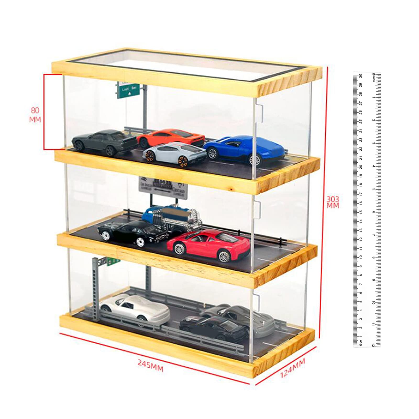 Colaxi 1/64 Diorama Parking Lot Scene Model Acrylic Showcase,Tabletop Scenery Layout Display Car,Collection Gifts,Home Office Decoration, Style C