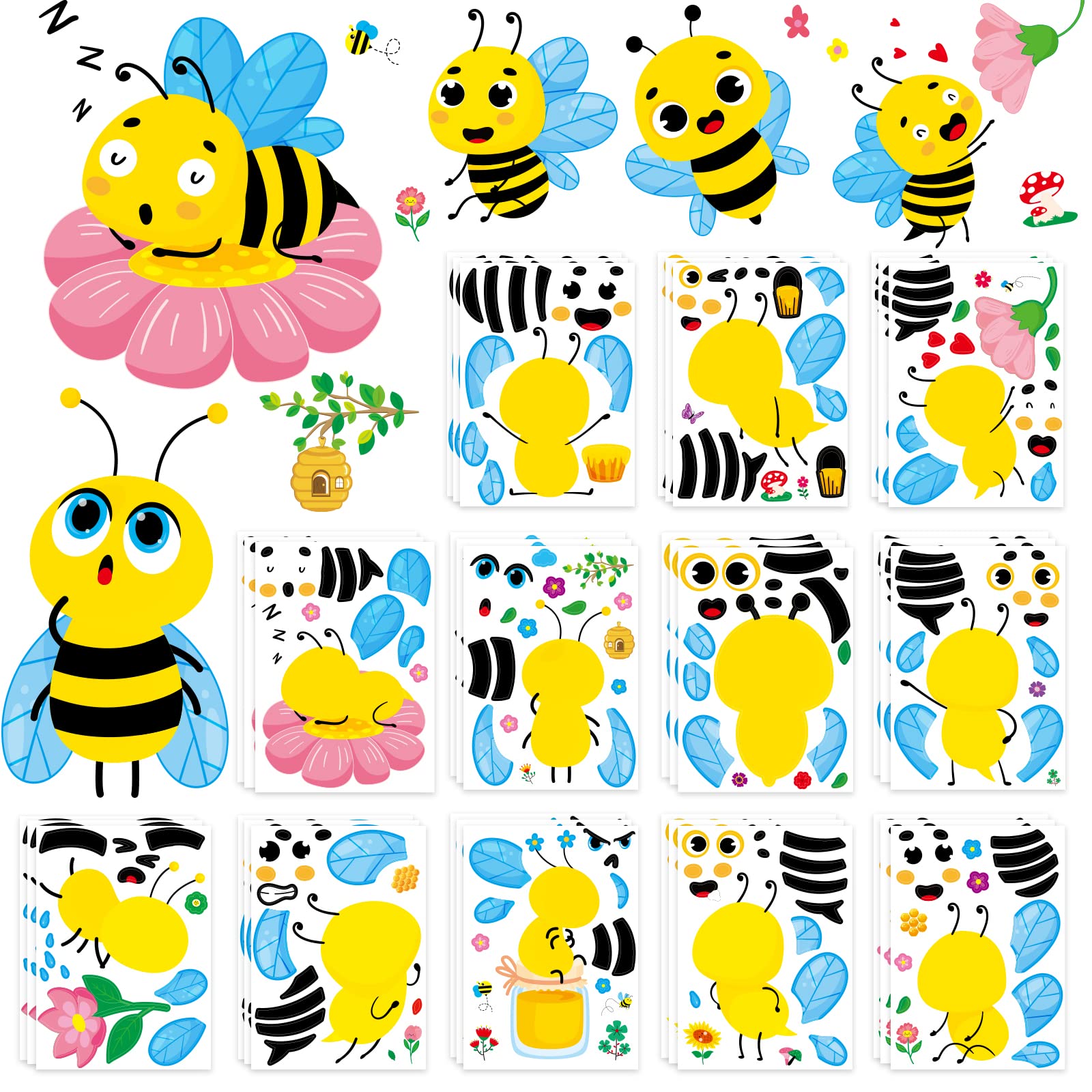 Make Your Own Honey Bee Stickers 36 Pack Spring Summer Make A Face DIY Stickers for Kids Bee Mine Bumble Bees Party Favors Gifts Creativity Crafts Fairy for Baby Shower Birthday School Rewards