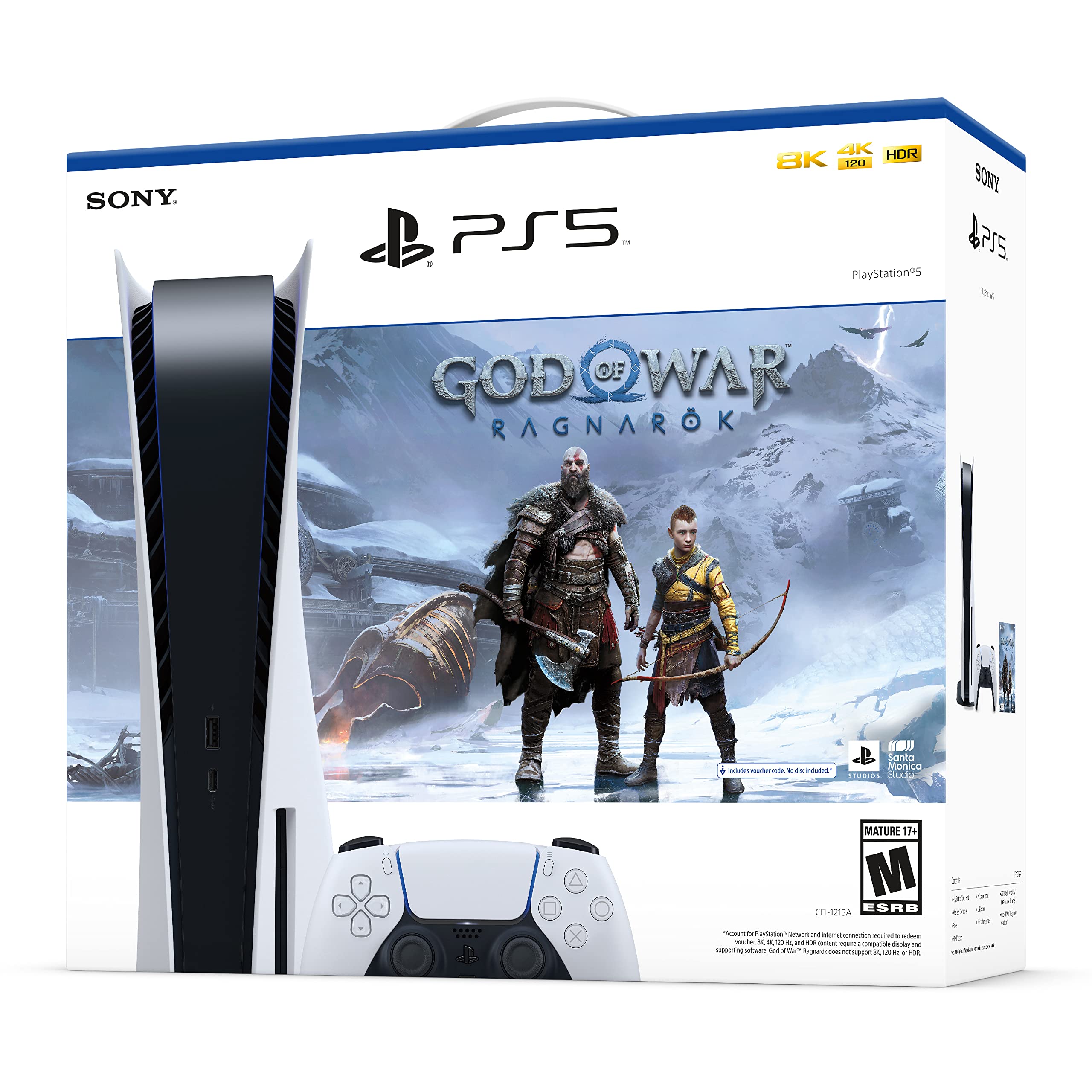 Play-Station 5 PS-5 Disc Version Gaming Console God of War Ragnarok Bundle with 4K UHD Blu-ray Player + 1 Controller - up to 120fps for Compatible Games, Support for 120Hz Output on 4K Displays