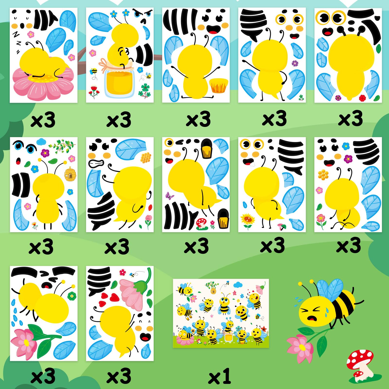 Make Your Own Honey Bee Stickers 36 Pack Spring Summer Make A Face DIY Stickers for Kids Bee Mine Bumble Bees Party Favors Gifts Creativity Crafts Fairy for Baby Shower Birthday School Rewards