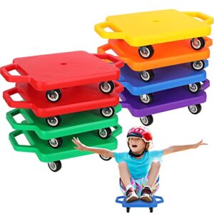 8 pieces sports scooter board sitting scooter board for kids plastic floor scooter with non-marring plastic casters, physical education for home school play equipment (cute color)