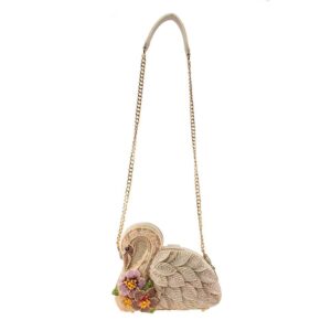 Mary Frances Gliding Along Beaded Crossbody Swan Novelty Handbag, Ivory