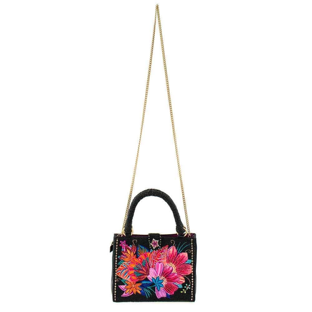 Mary Frances Centerpiece, Black Floral Top Handle Crossbody Handbag