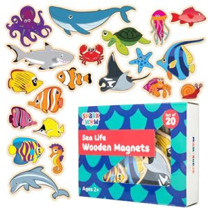 SPARK & WOW Wooden Magnets - Sea Life - Set of 20 - Magnets for Kids Ages 2+ - Cute Animal Magnets for Fridges, Whiteboards and More