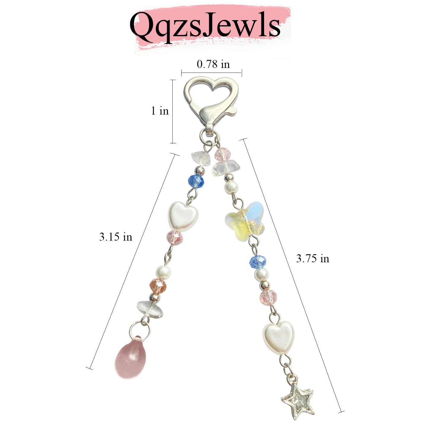 QqzsJewls Cute Kawaii Preppy Pink Keychain Accessories for Women Aesthetic Backpack Saddle Bag Charm Graduation Keychain Butterfly Star Heart Keychain Accessories Back to School