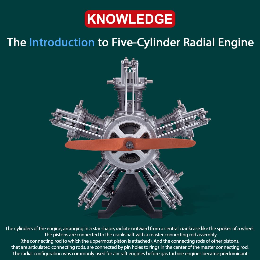 Five-Cylinder Radial Engine Model Kit, 230 Pieces 1:6 DIY Metal Aircraft Mechanical Working Motor Assembly Kit