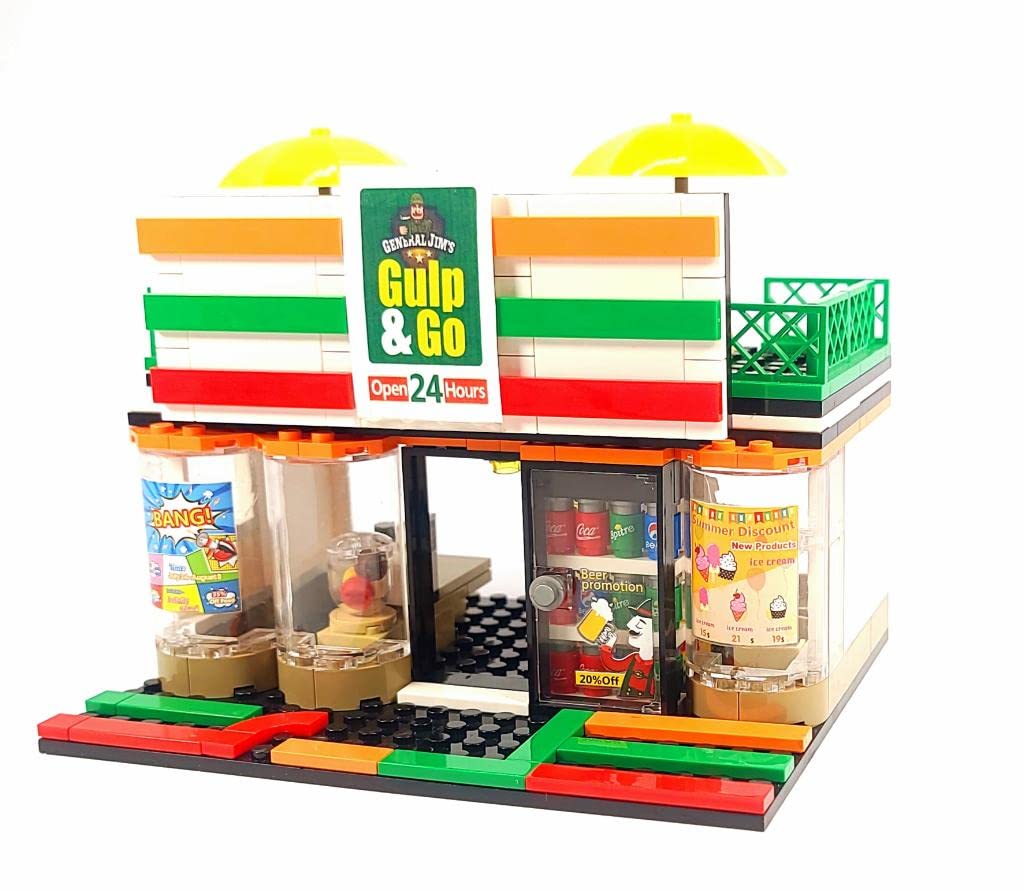 General Jim's 'Gulp & Go' Modular Convenience Store & Gas Station Building Blocks Set - 320 Piece Creator Street Bricks Kit