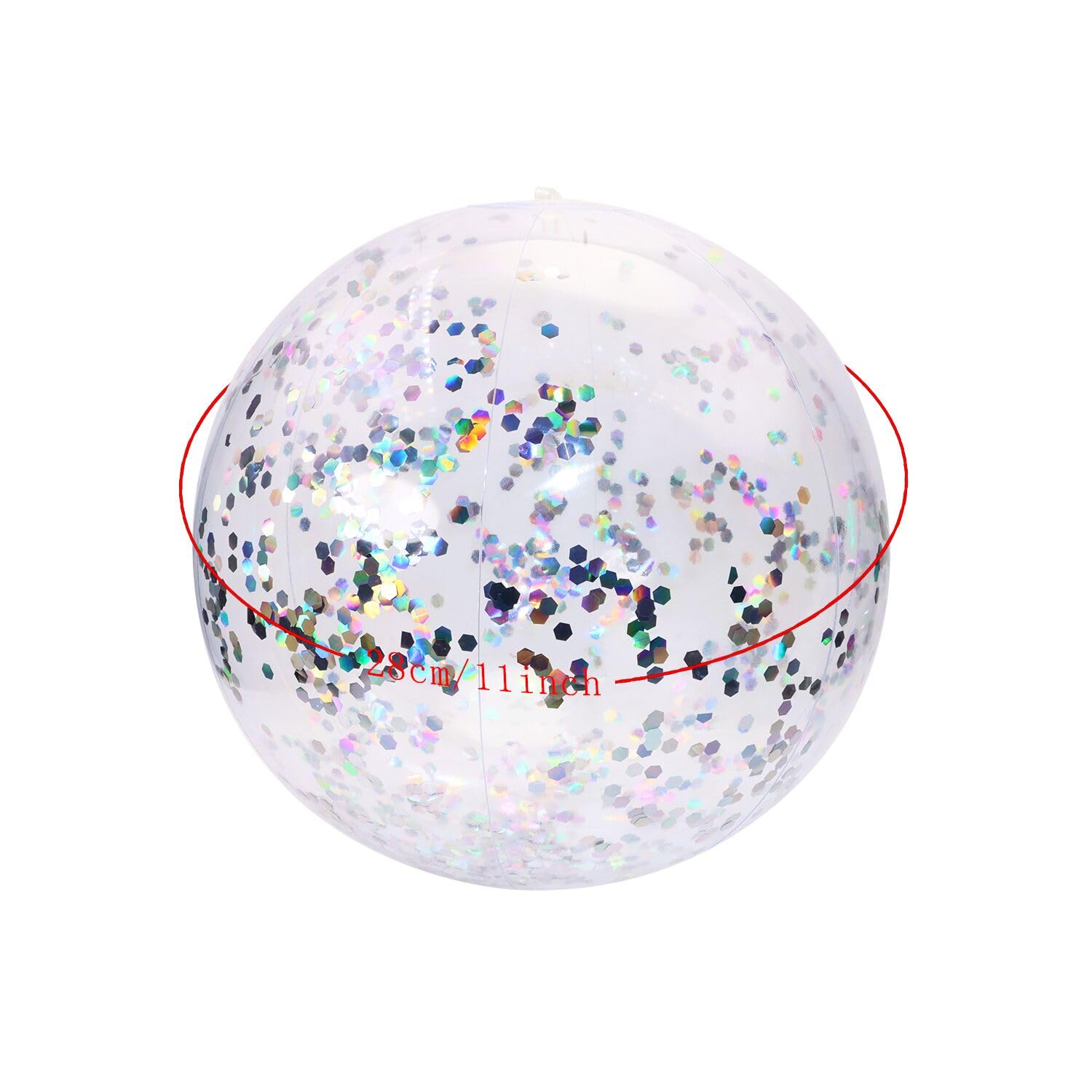 Glitter Beach Balls 2PCS Inflatable Floatable Confetti Swimming Pool Party Ball Clear Sand Sport Ball for Outdoor Summer Beach Pool Water Play Party Favor for Adult Boys Girls (11 Inch, Silver)