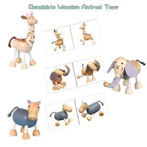 12PCS Bendable Wooden Animal Toys, Fun and Posable Animal Toys Figures for Early Education, Safari Wood Toy for Kids, Smooth Natural Wood, Wood Animal Learning Toy for Children