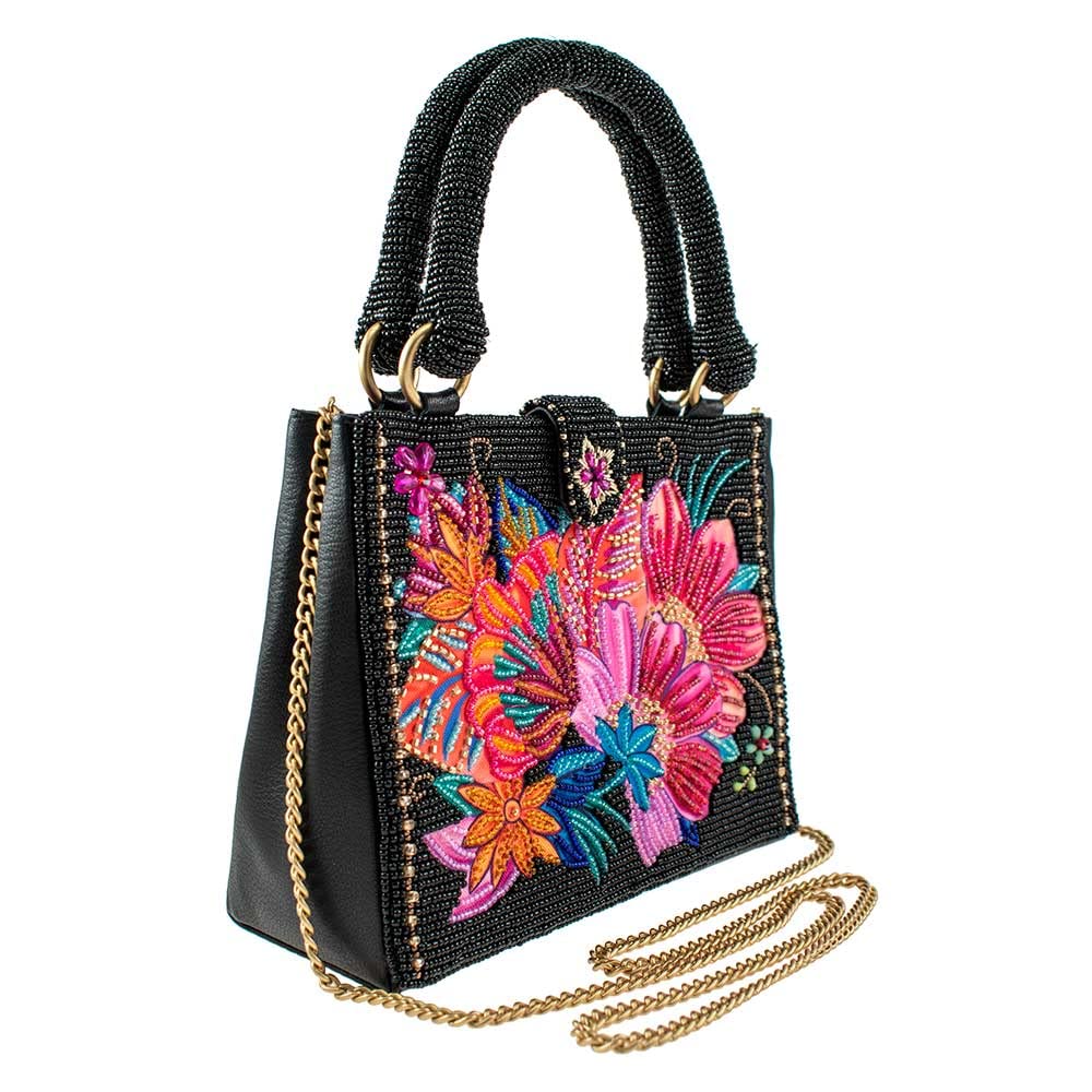 Mary Frances Centerpiece, Black Floral Top Handle Crossbody Handbag