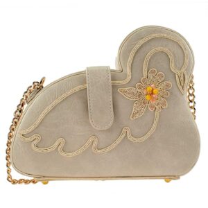 Mary Frances Gliding Along Beaded Crossbody Swan Novelty Handbag, Ivory