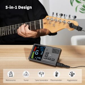 POGOLAB Metronome Tuner, 5 in 1 Rechargeable Digital Metronome Tuner Tone Generator Temperature Humidity with Clip Pickup for Guitar, Bass, Violin, Ukulele, Chromatic for All Instruments