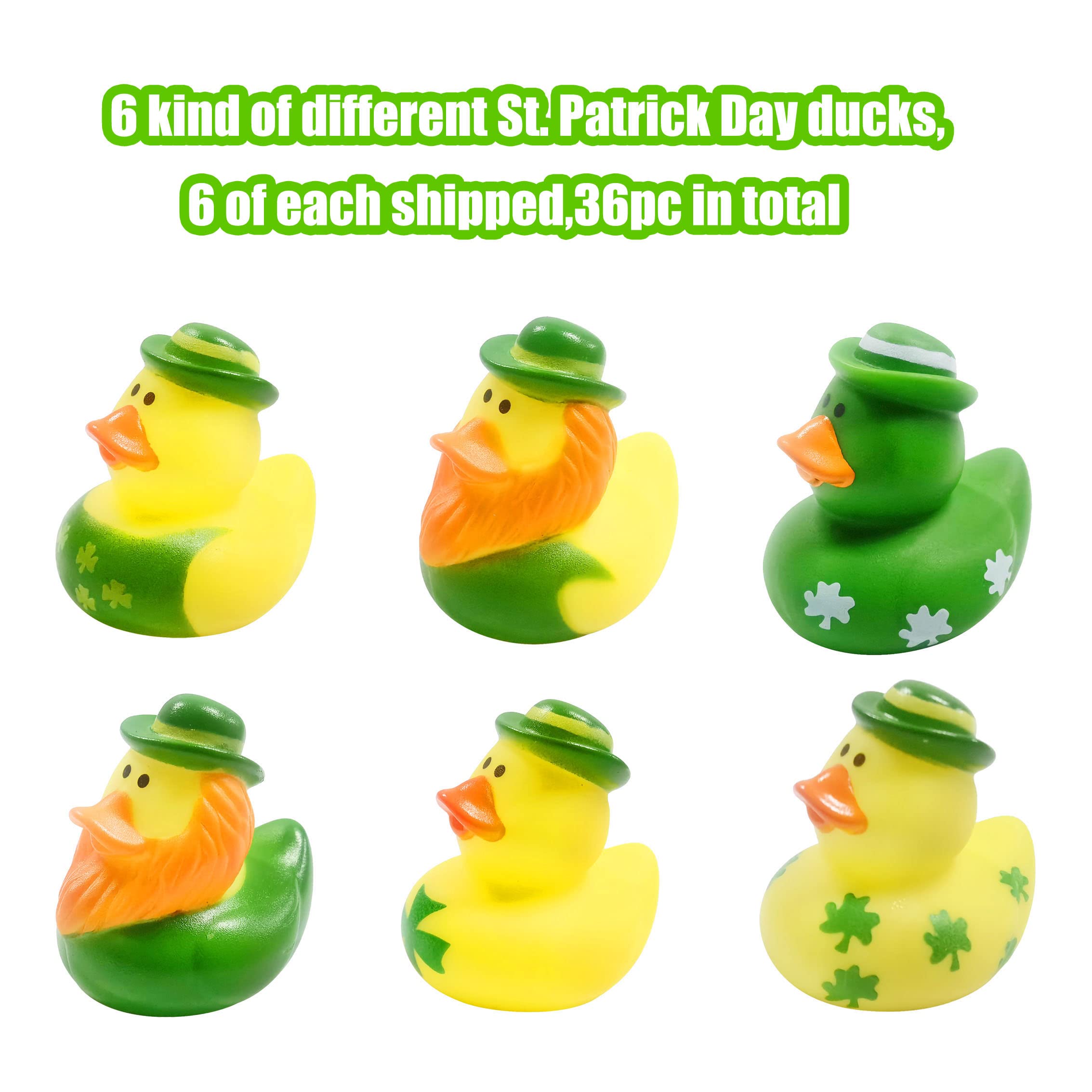 36 Pcs St. Patrick's Day Rubber Ducks Baby Showers Accessories Jeep Ducks Bath Toys for Kids Girls Boys St. Patrick's Day Party Favors Gift Exchange