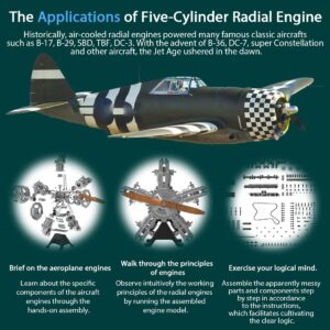 Five-Cylinder Radial Engine Model Kit, 230 Pieces 1:6 DIY Metal Aircraft Mechanical Working Motor Assembly Kit