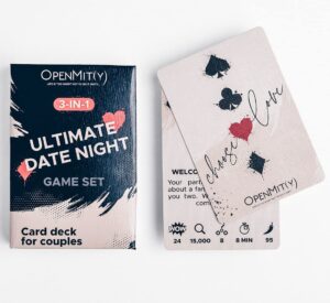 openmity 3-in-1 ultimate date night game set - includes 52 cards - play 3 special card games - fun activity for couples - gift for engagement, anniversary, wedding, valentine’s