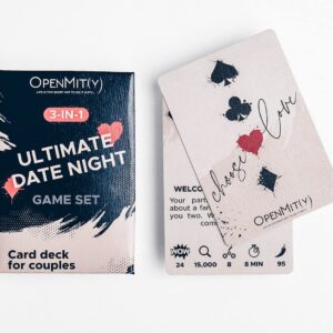 OpenMity 3-in-1 Ultimate Date Night Game Set - Includes 52 Cards - Play 3 Special Card Games - Fun Activity for Couples - Gift for Engagement, Anniversary, Wedding, Valentine’s