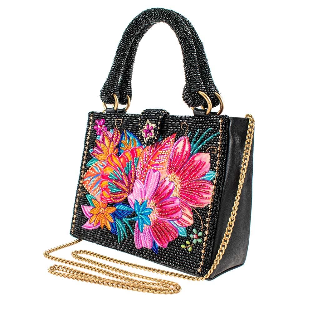 Mary Frances Centerpiece, Black Floral Top Handle Crossbody Handbag