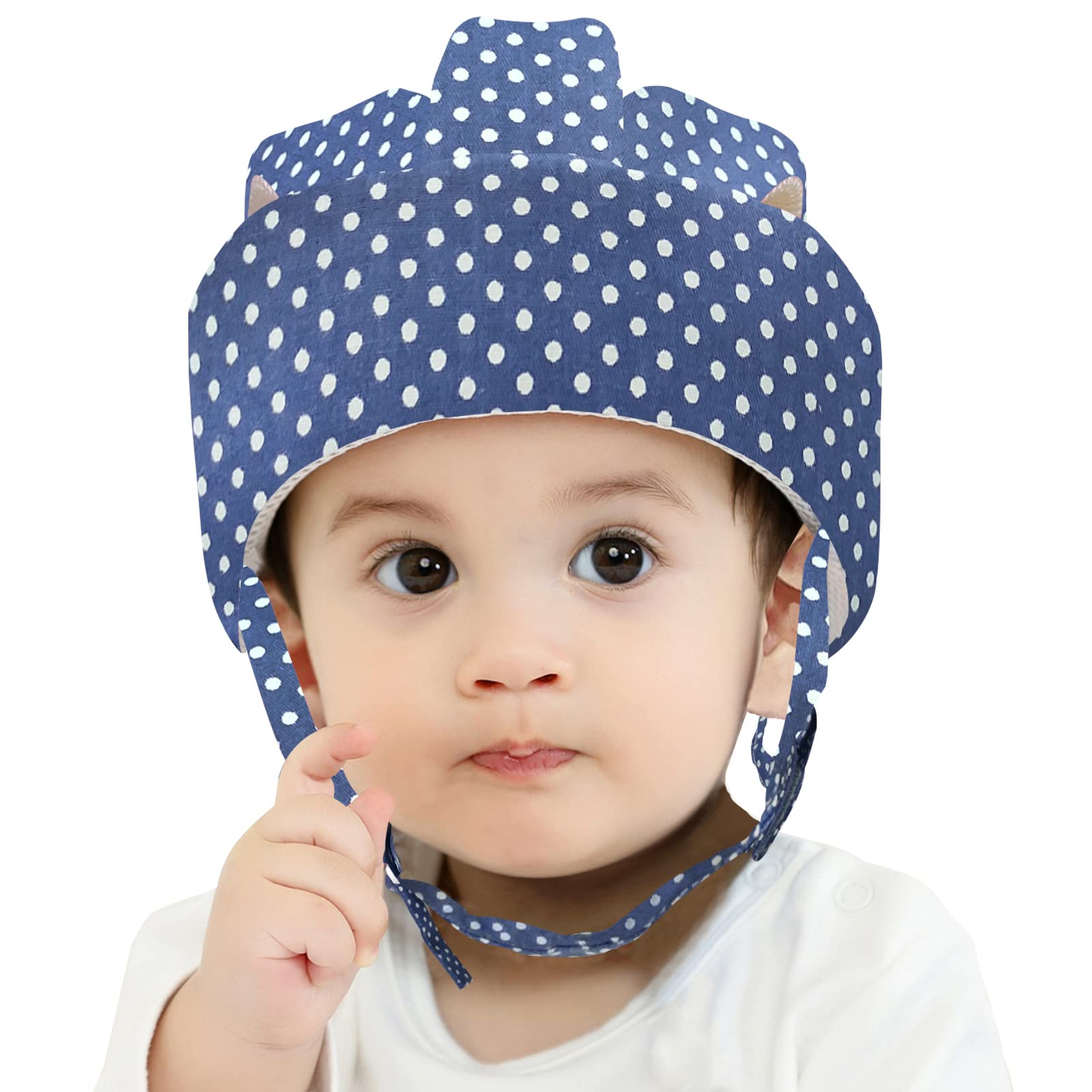 Ocanoiy Baby Safety Helmet Toddler Children Headguard Infant Head Cushion Protective Harnesses Cap Soft Adjustable Kid Safety Hat Head Protector (Blue Dots)