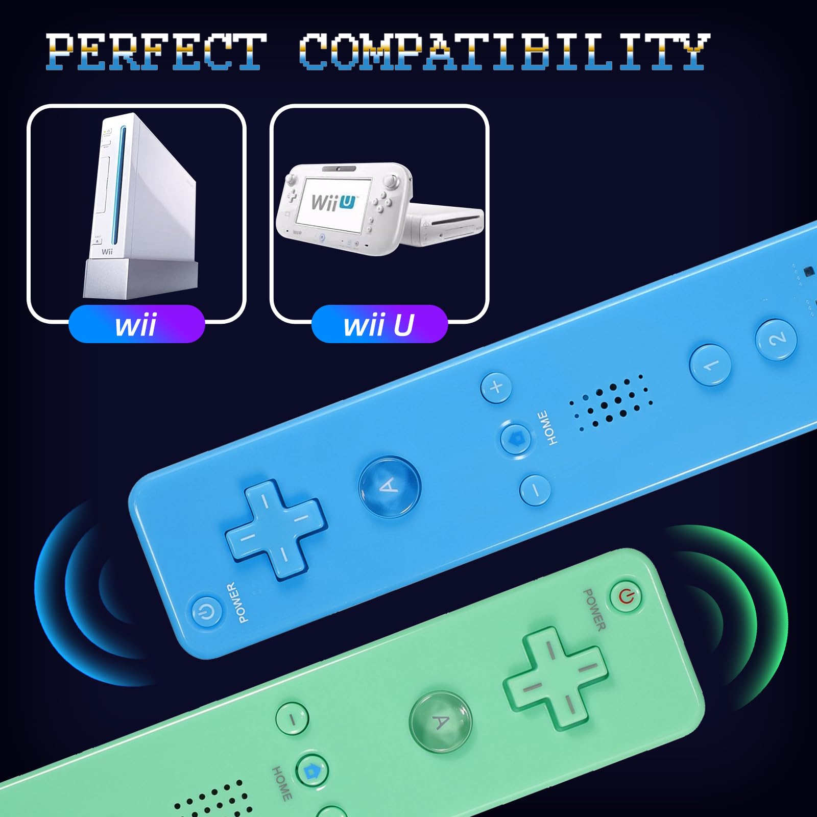 Yosikr Wii Controller 2 Pack, Wii Remote Controller with Silicone Case and Wrist Strap Compatible for Wii/Wii U (Blue and Green)