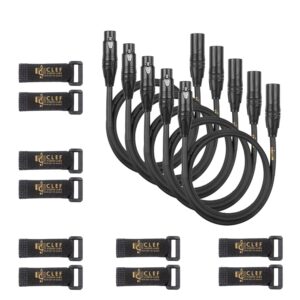 Clef Audio Labs XLR Cable, 3 Feet [5-Pack] Male to Female Connections for Microphone and Audio Interface, Black PVC Jacket, Zinc Alloy Shell, Gold Plated 3-Pin Connectors