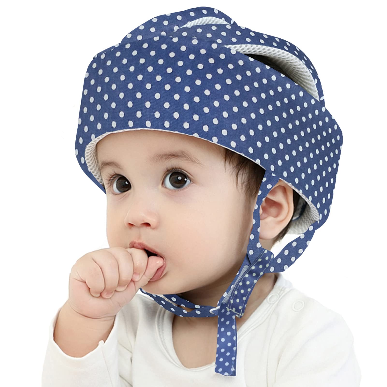 Ocanoiy Baby Safety Helmet Toddler Children Headguard Infant Head Cushion Protective Harnesses Cap Soft Adjustable Kid Safety Hat Head Protector (Blue Dots)