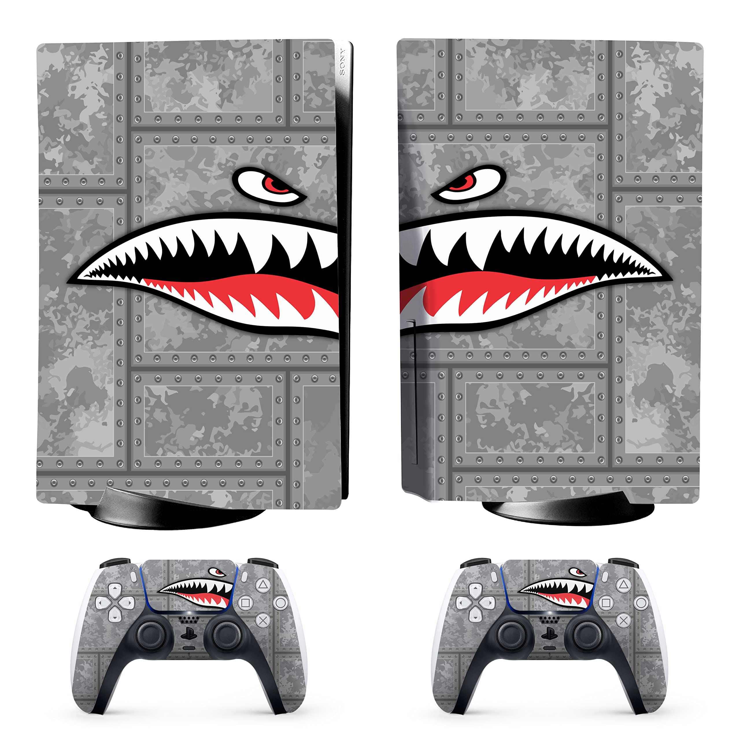 HK Studio Funny Shark Decal Sticker Skin Specific Cover for Both PS5 Disc Edition and Digital Edition - Waterproof, No Bubble, Including 2 Controller Skins and Console Skin