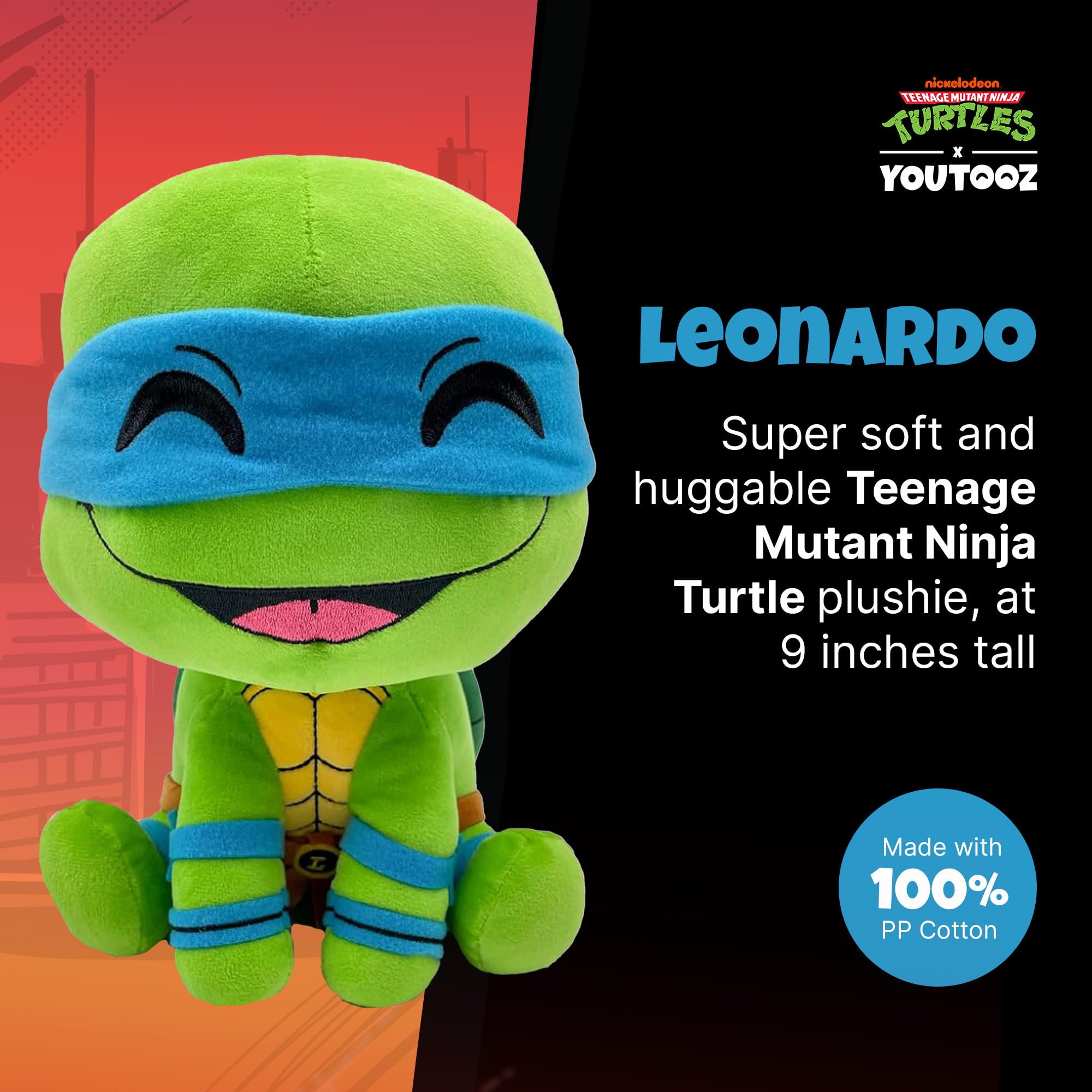 You Tooz Leonardo Plush Toy, 9 Inch Teenage Mutant Ninja Turtles Plushie, Blue Uniform, Soft Stuffed Toy for Ages 15 and Up