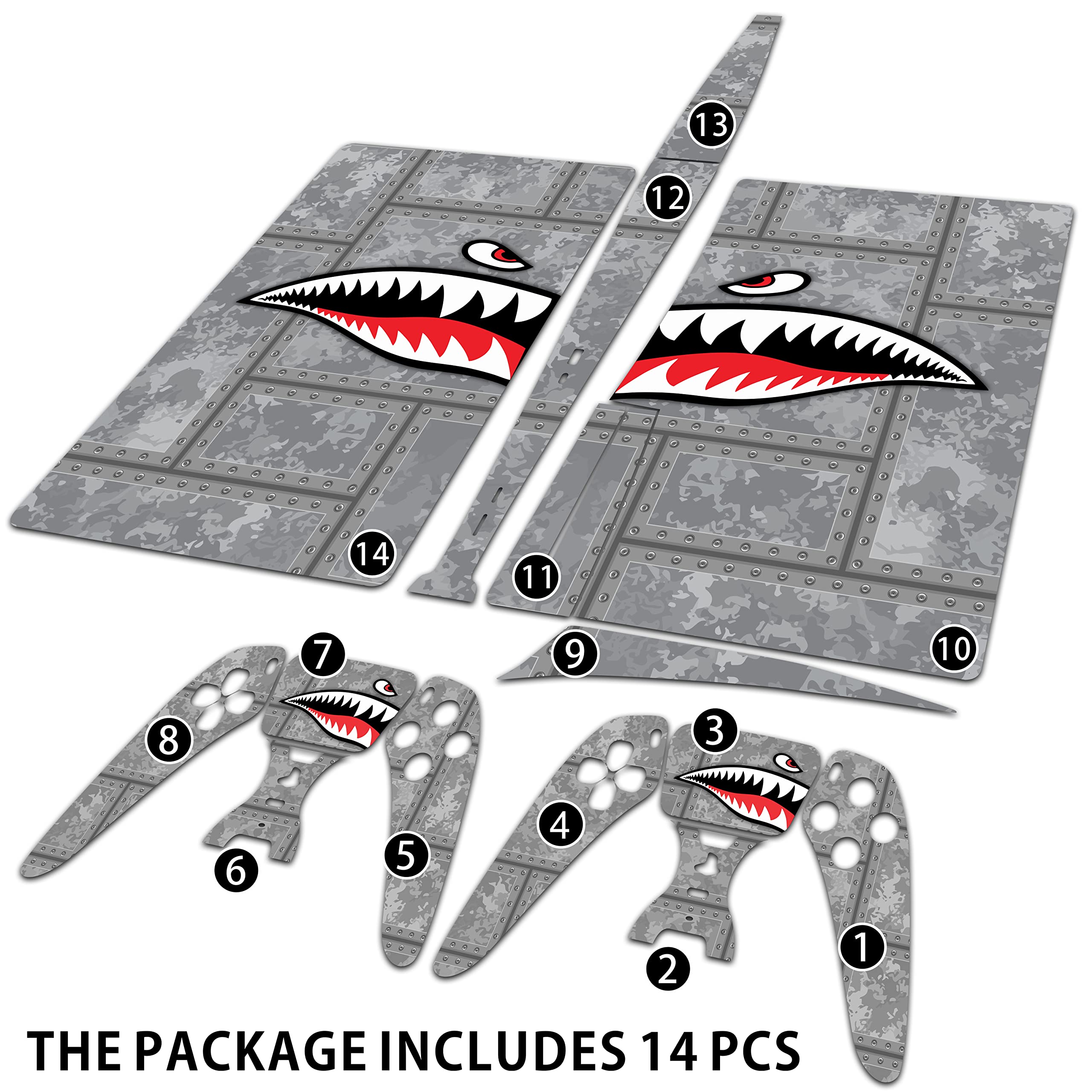 HK Studio Funny Shark Decal Sticker Skin Specific Cover for Both PS5 Disc Edition and Digital Edition - Waterproof, No Bubble, Including 2 Controller Skins and Console Skin