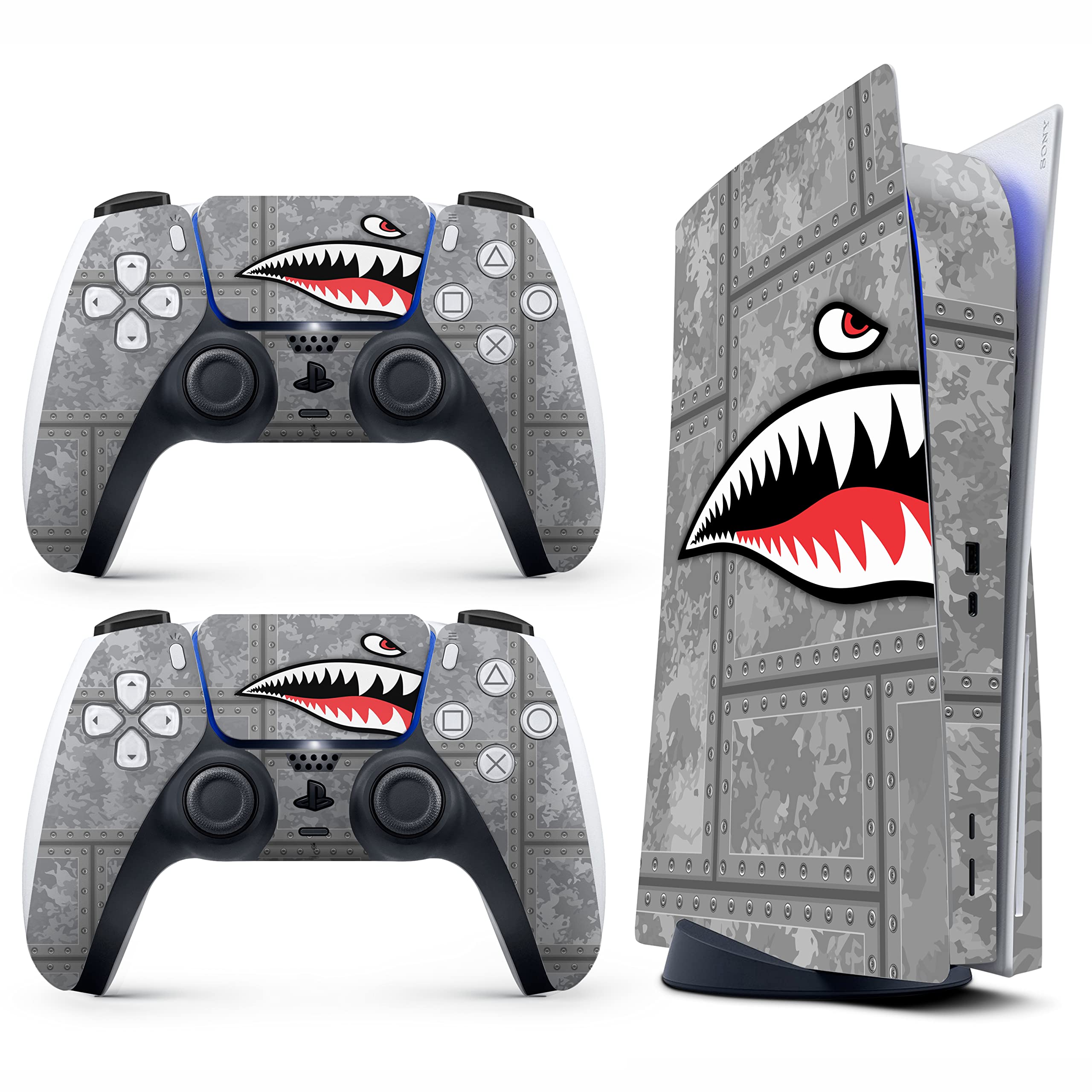 HK Studio Funny Shark Decal Sticker Skin Specific Cover for Both PS5 Disc Edition and Digital Edition - Waterproof, No Bubble, Including 2 Controller Skins and Console Skin