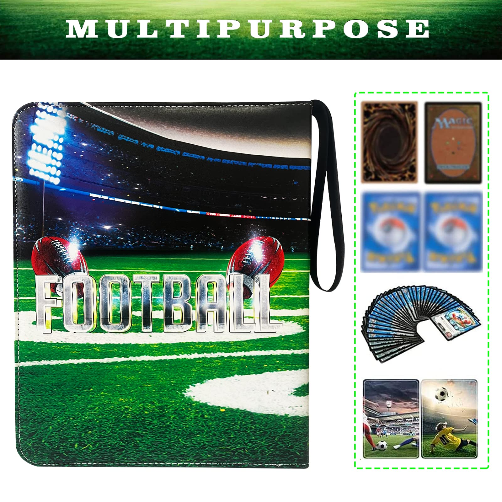 900 Pockets Football Cards Binder,Trading Cards Holder Card Collectors Album,Trading Card Binder 9 Pocket with 50 Removable Sleeves for Football Card and Sports Card