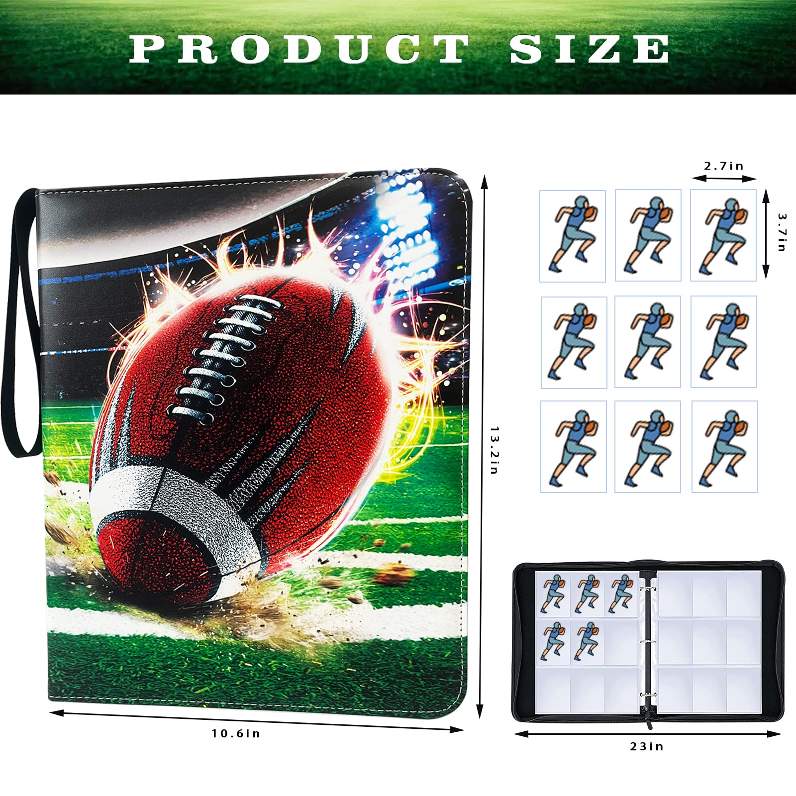 900 Pockets Football Cards Binder,Trading Cards Holder Card Collectors Album,Trading Card Binder 9 Pocket with 50 Removable Sleeves for Football Card and Sports Card