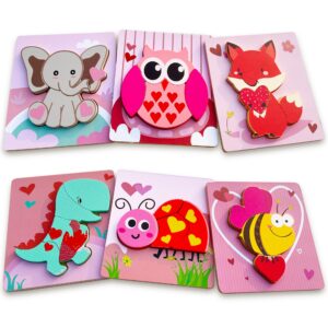 wooden puzzles for toddlers 6 pack wooden puzzles toddler toys for 3 4 5 year old boys girls (valentine's day)