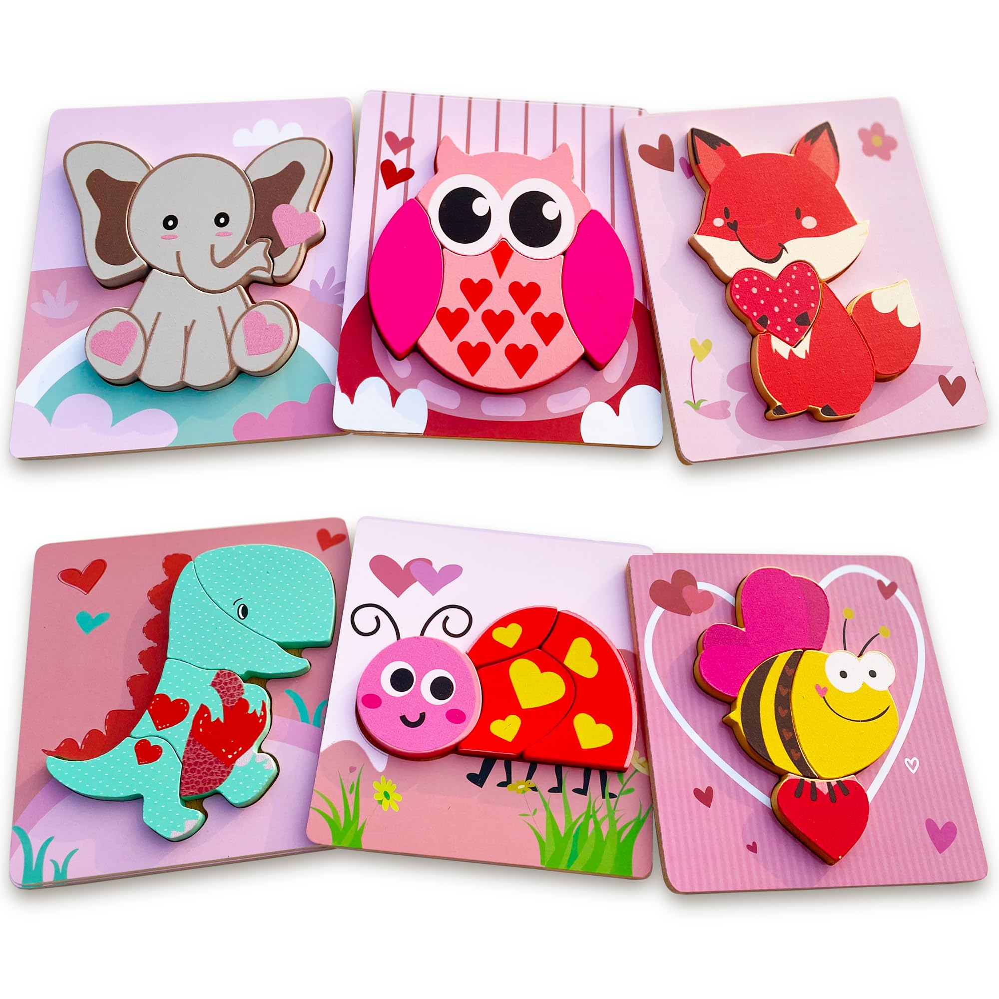 Wooden Puzzles for Toddlers 6 Pack Wooden Puzzles Toddler Toys for 3 4 5 Year Old Boys Girls (Valentine's Day)