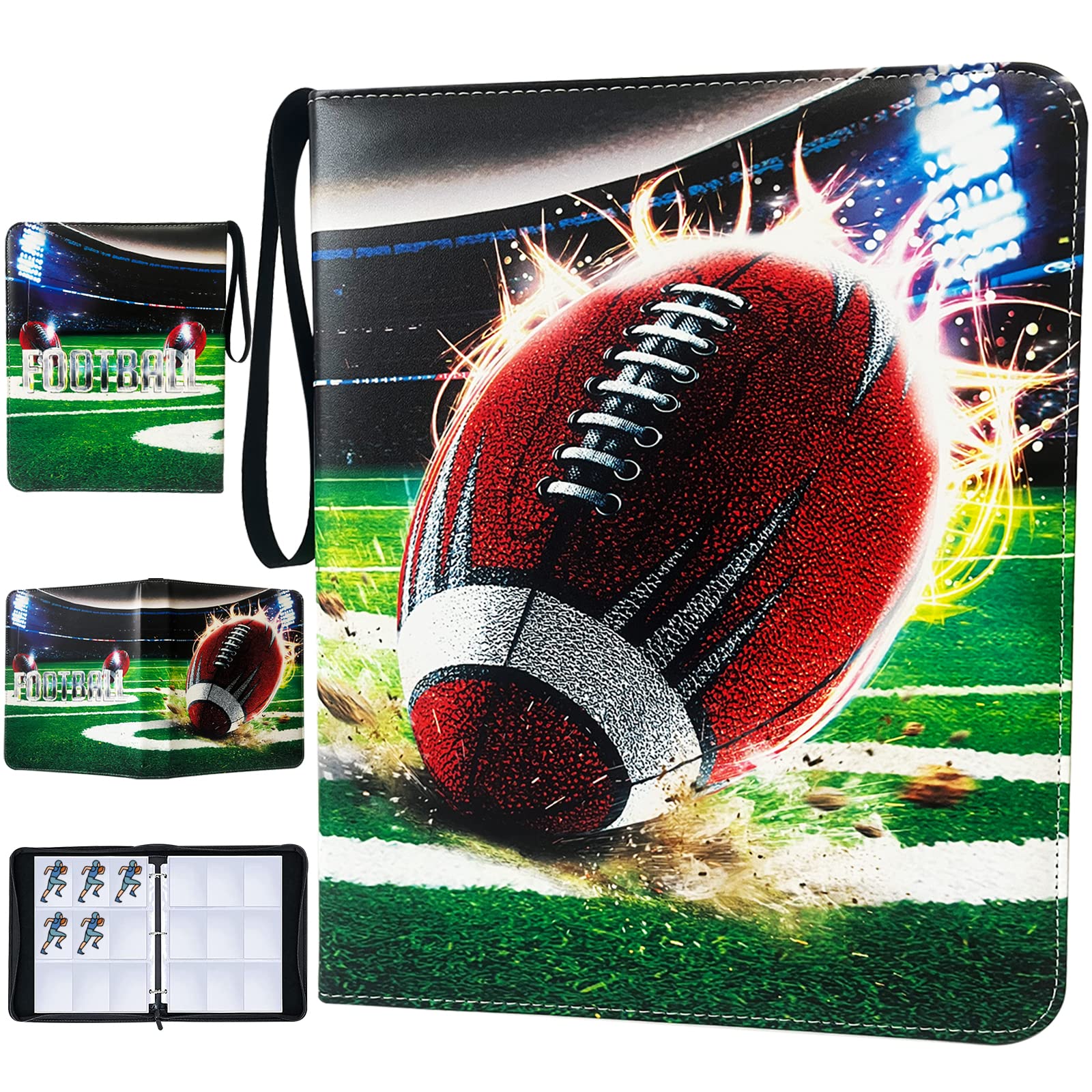 900 Pockets Football Cards Binder,Trading Cards Holder Card Collectors Album,Trading Card Binder 9 Pocket with 50 Removable Sleeves for Football Card and Sports Card