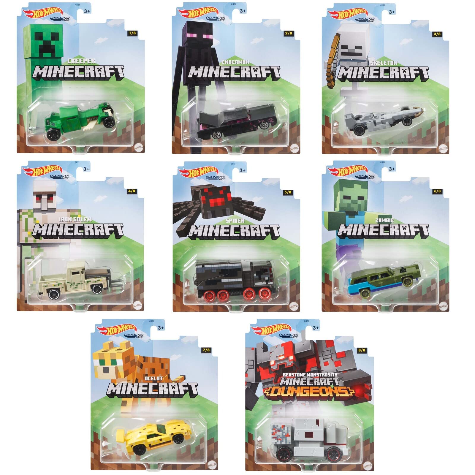 Hot Wheels 2021 1:64 Gaming Characters Cars Minecraft Complete Set of 8 from GJJ23-956H Release