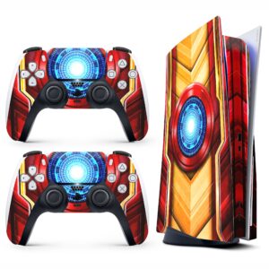 HK Studio Iron Suit Decal Sticker Skin Specific Cover for Both PS5 Disc Edition and Digital Edition - Waterproof, No Bubble, Including 2 Controller Skins and Console Skin