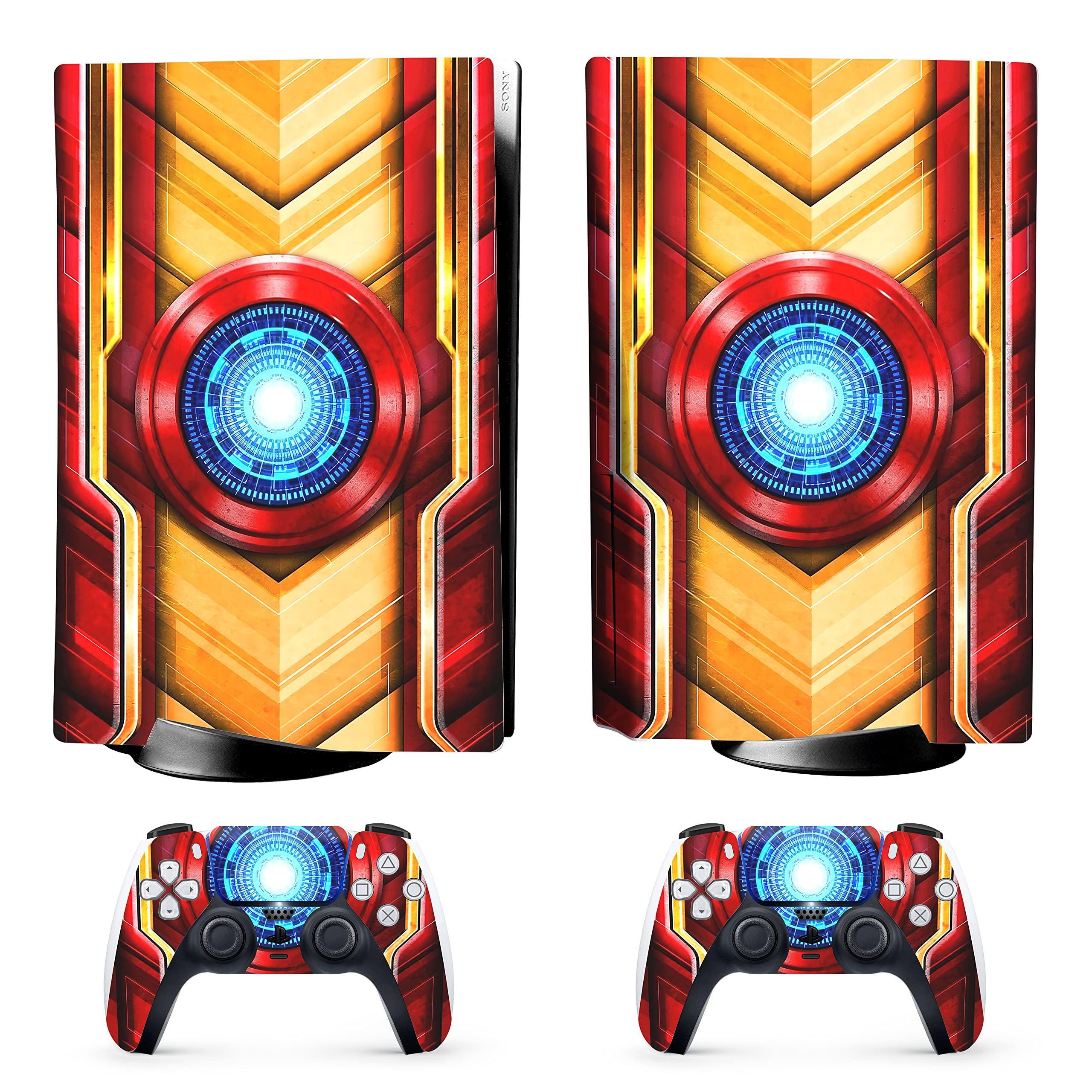 HK Studio Iron Suit Decal Sticker Skin Specific Cover for Both PS5 Disc Edition and Digital Edition - Waterproof, No Bubble, Including 2 Controller Skins and Console Skin